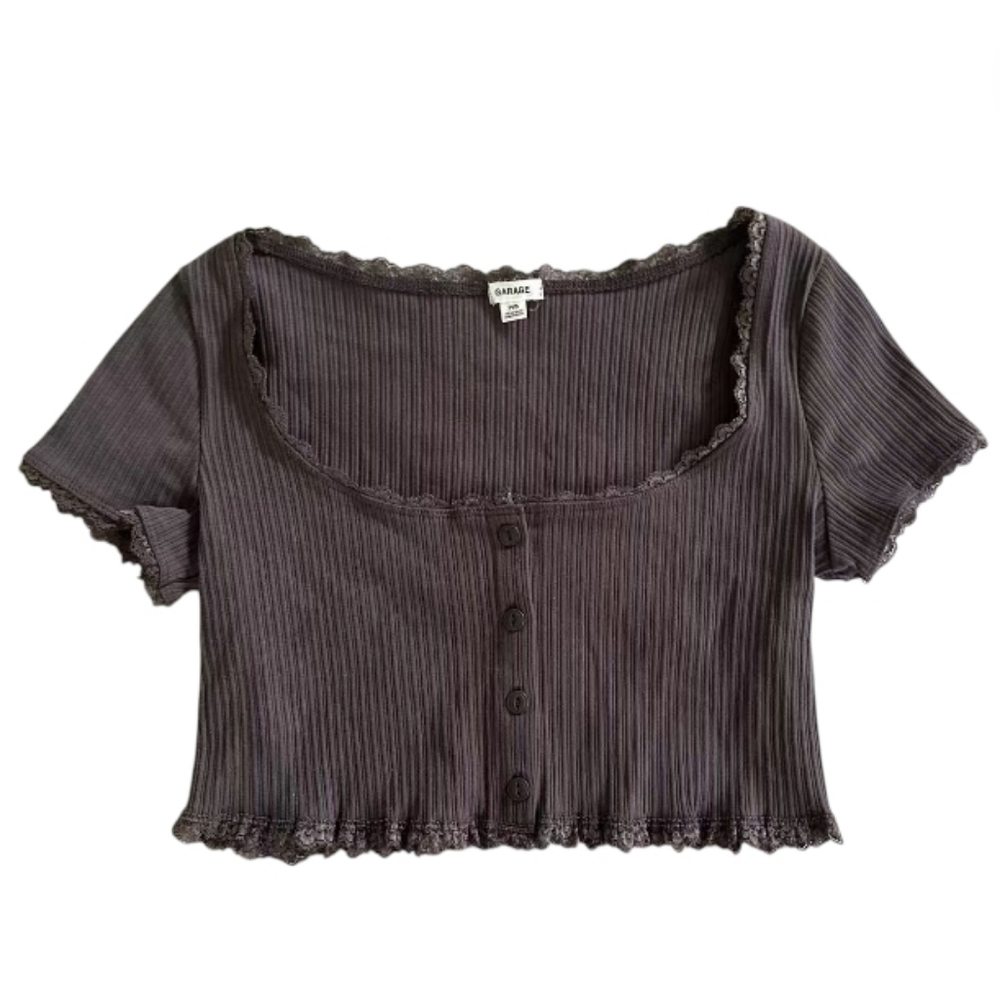 Dark Gray Ribbed Women's Top